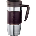 Double Wall Stainless Steel Travel Mug with Leather Shell